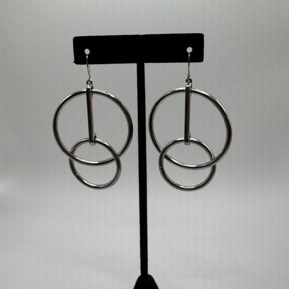 Open Circle Drop Earrings Silver Tone Large Chunky Fashion Geometric Earrings - Picture 2 of 6